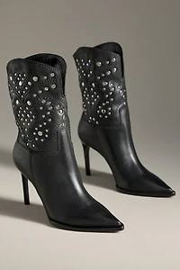 By Anthropologie Studded High-Heel Western Ankle Boots