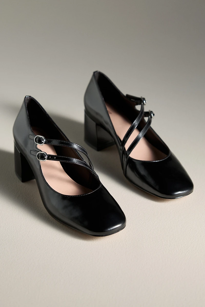 Maeve Asymmetric Strap Block-Heel Mary Janes