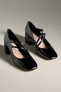 Maeve Asymmetric Strap Block-Heel Mary Janes