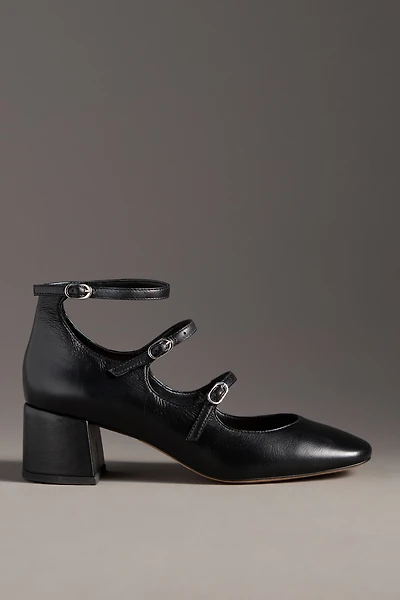 Maeve Triple-Strap Block-Heel Mary Janes