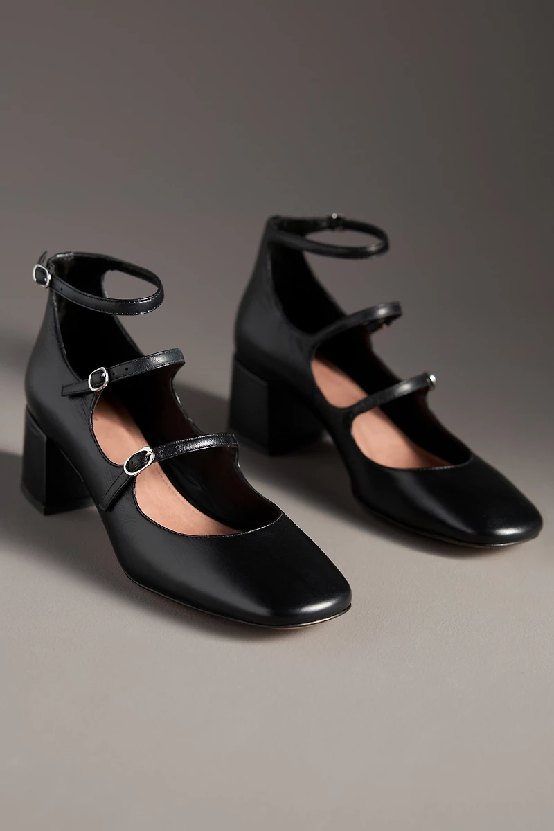 Maeve Triple-Strap Block-Heel Mary Janes