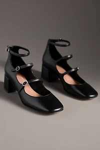 Maeve Triple-Strap Block-Heel Mary Janes