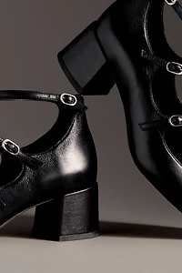 Maeve Triple-Strap Block-Heel Mary Janes