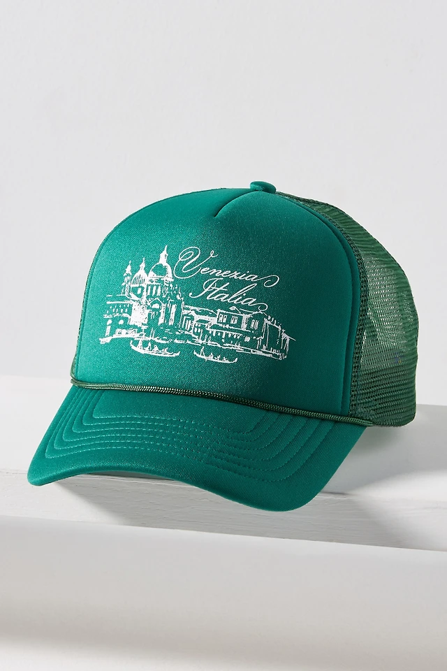 New Coney Island Getaway x Anthropologie Venice Italy Getaway green trucker hat Coney Island Picnic Nautical Trucker Hat | Anthropologie main image 2