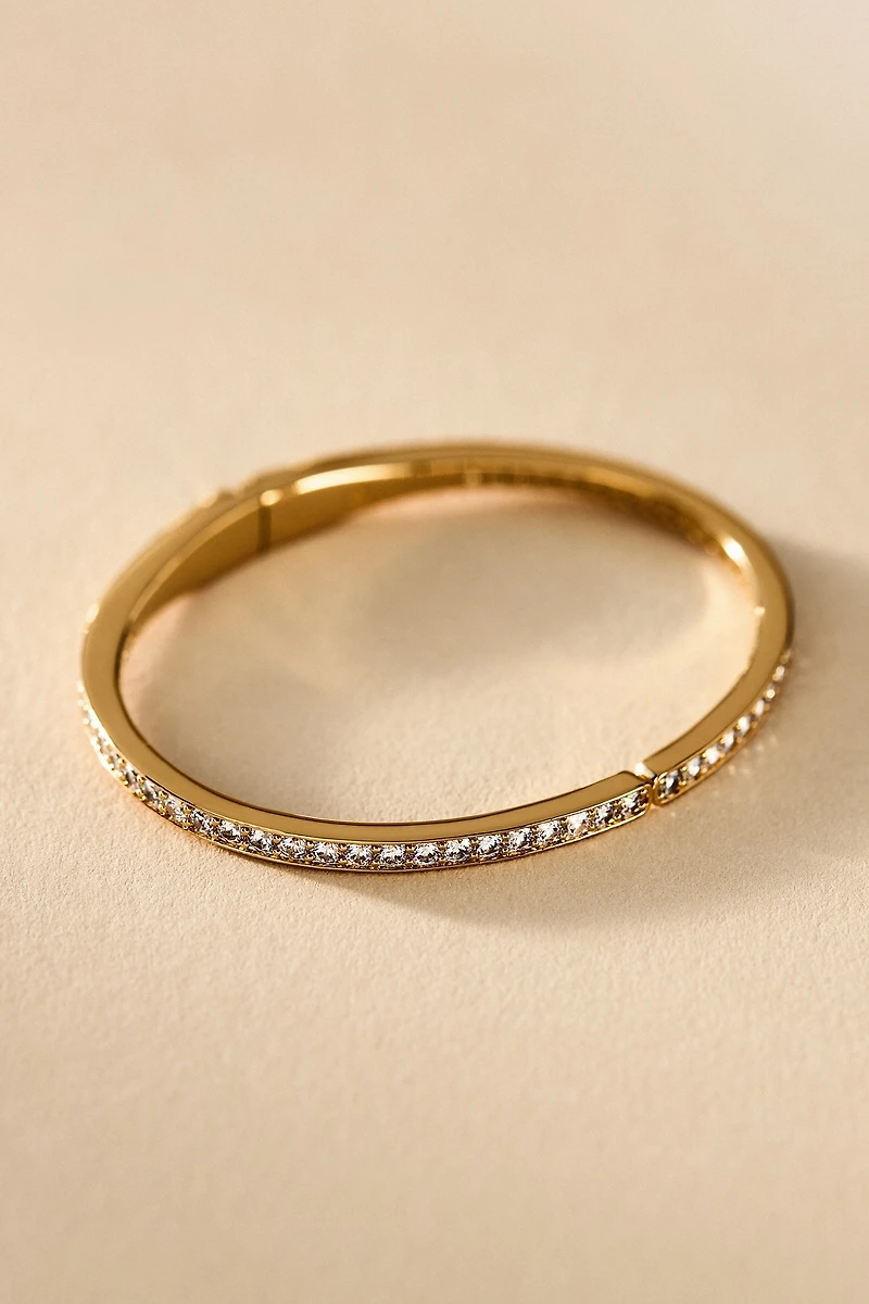 NADRI Half Pavé Crystal Hinged Oval Bangle Bracelet