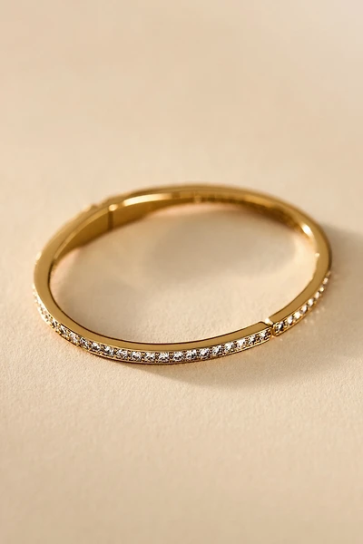 NADRI Half Pavé Crystal Hinged Oval Bangle Bracelet