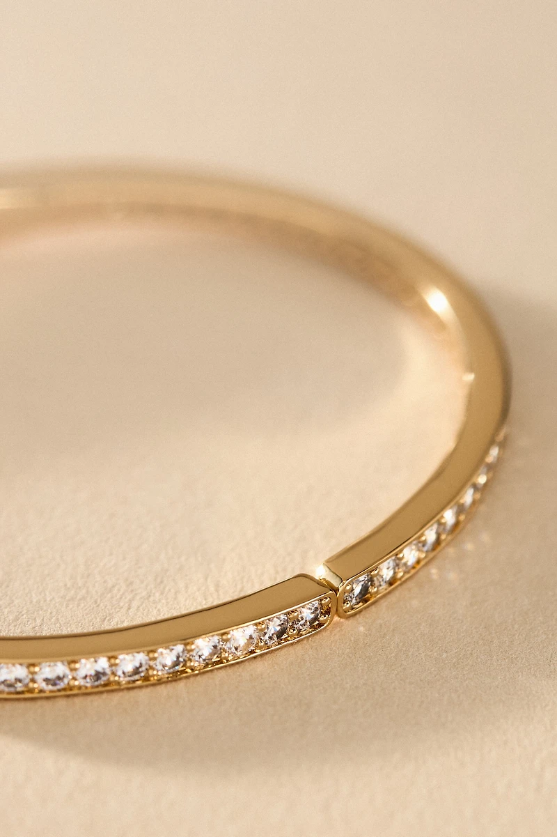NADRI Half Pavé Crystal Hinged Oval Bangle Bracelet