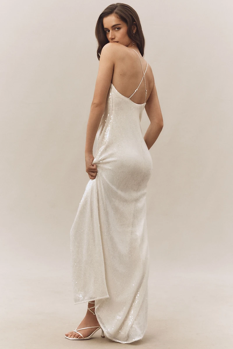 BHLDN Strappy Scoop-Neck Sequin Slim Maxi Dress