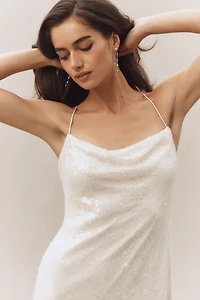 BHLDN Strappy Scoop-Neck Sequin Slim Maxi Dress