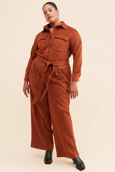 Eloquii Wide Leg Faux Suede Jumpsuit