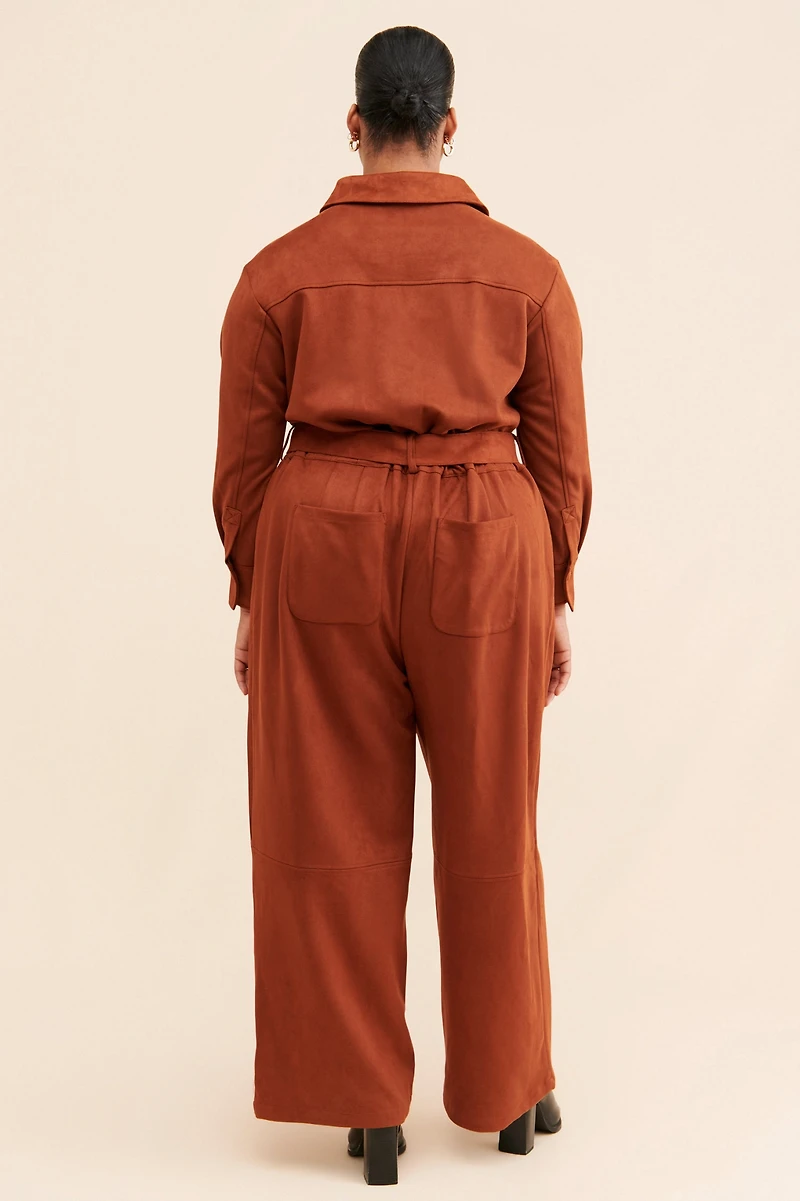 Eloquii Wide Leg Faux Suede Jumpsuit