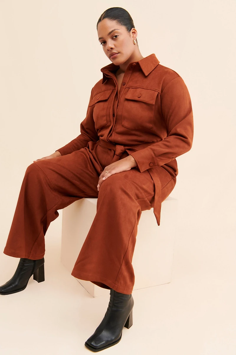 Eloquii Wide Leg Faux Suede Jumpsuit