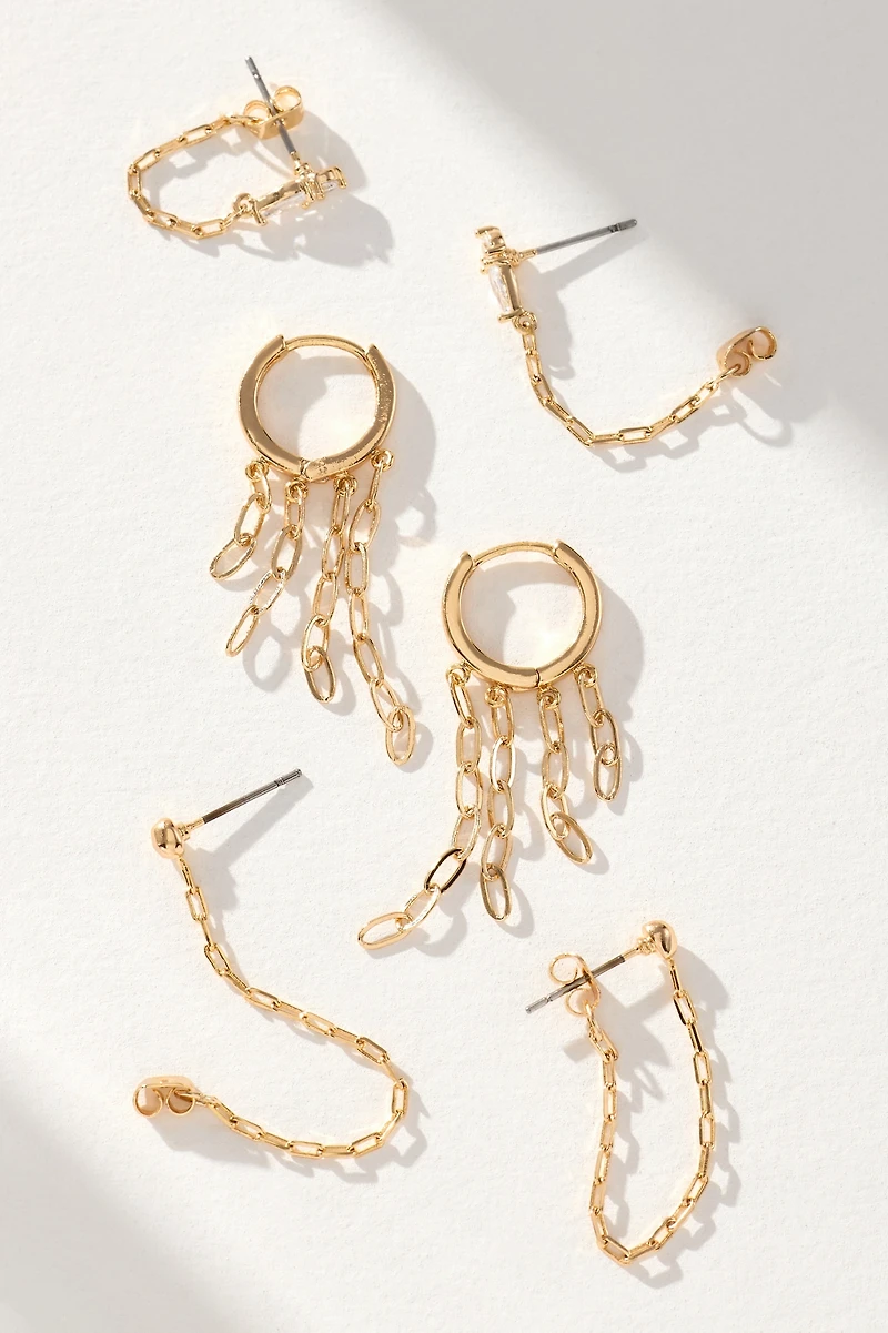 Drippy Chain Huggie Hoop Earrings, Set of 3