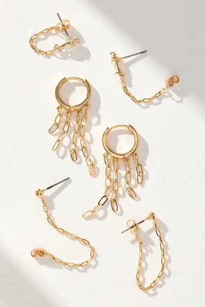 Drippy Chain Huggie Hoop Earrings, Set of 3