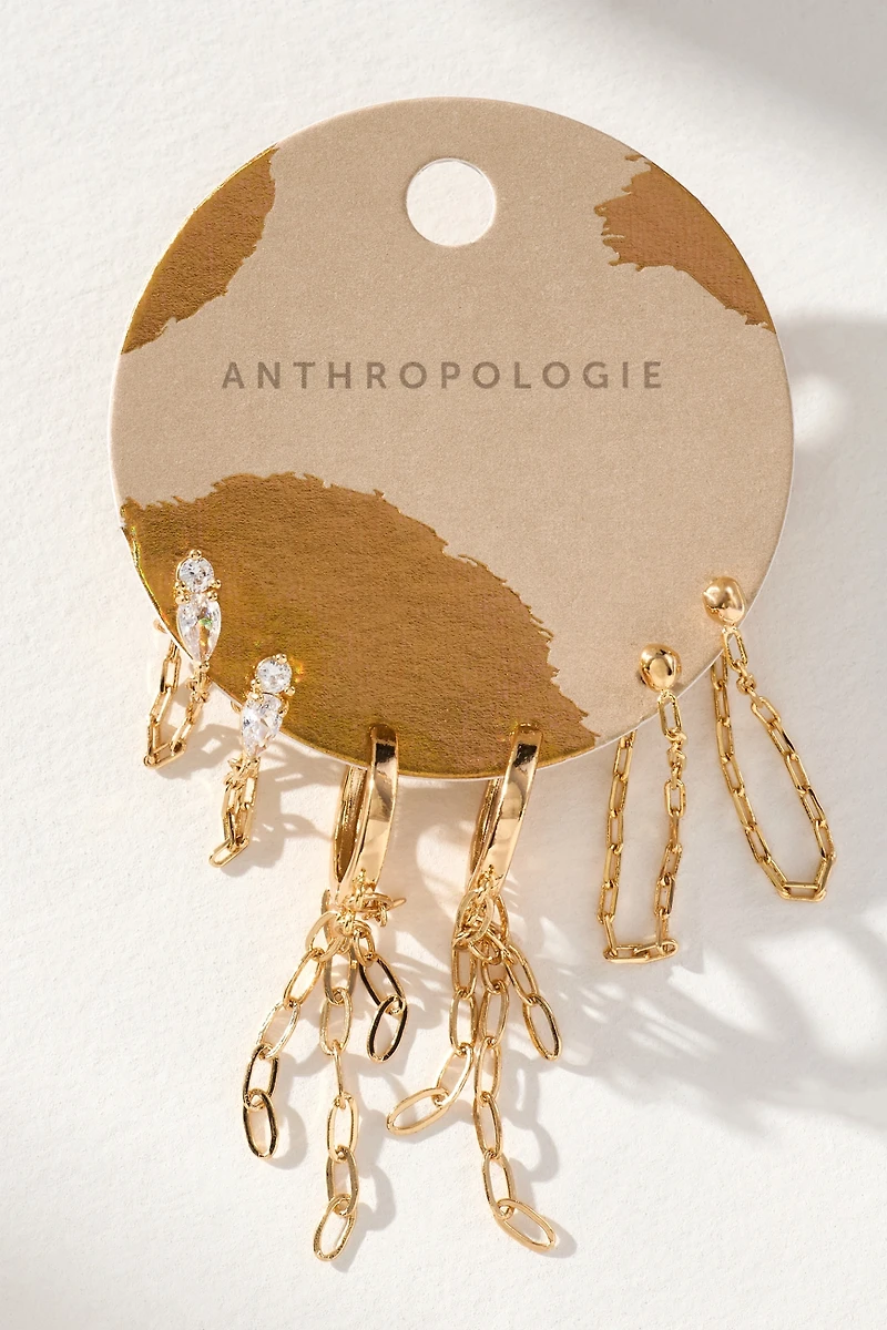 Drippy Chain Huggie Hoop Earrings, Set of 3