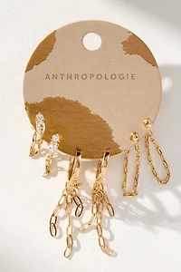 Drippy Chain Huggie Hoop Earrings, Set of 3
