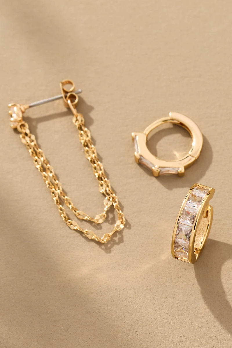 Crystal Mixed Shapes Huggie Hoop Earrings, Set of 3
