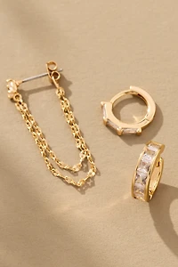 Crystal Mixed Shapes Huggie Hoop Earrings, Set of 3