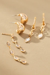 Mixed Crystal Drippy Earrings, Set of 3