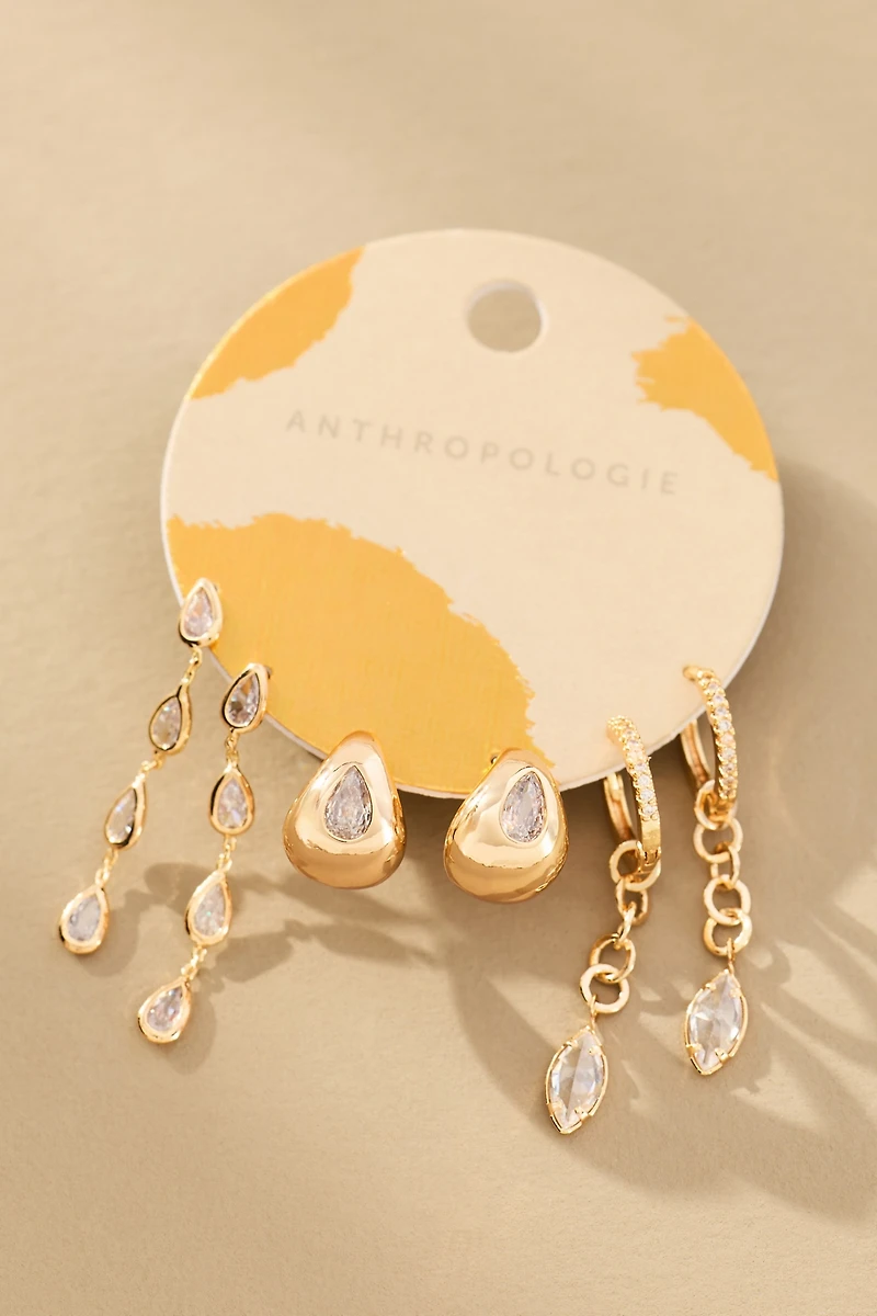 Mixed Crystal Drippy Earrings, Set of 3