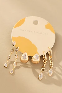 Mixed Crystal Drippy Earrings, Set of 3