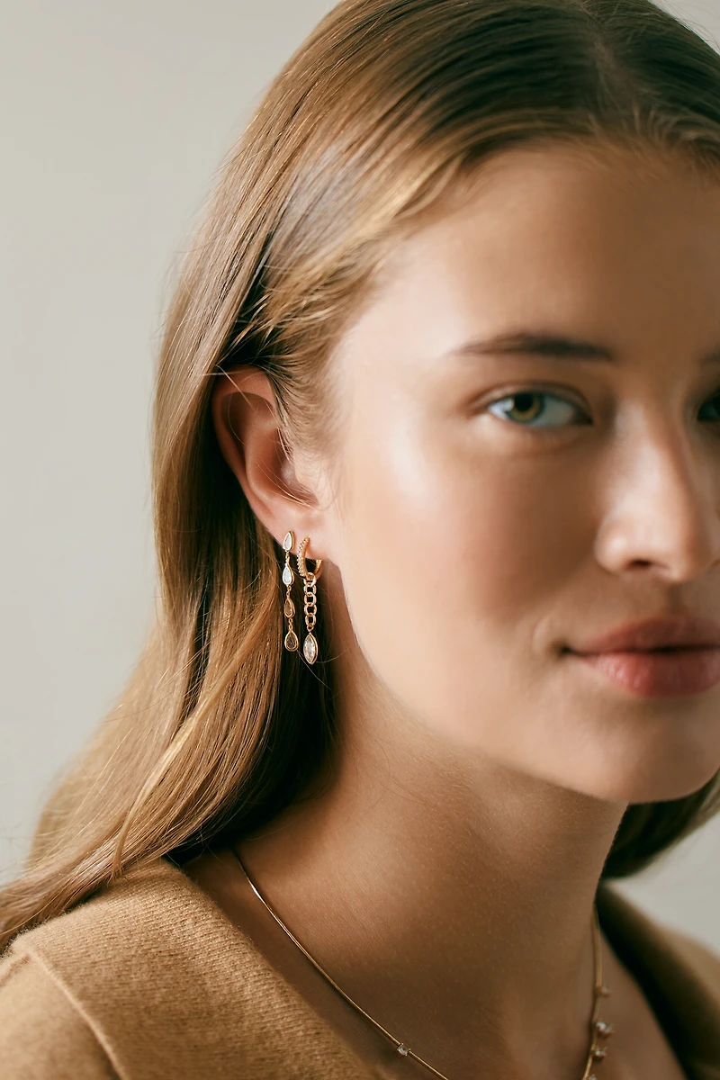 Mixed Crystal Drippy Earrings, Set of 3