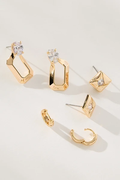 Mixed Crystal Huggie Hoop Earrings, Set of 3