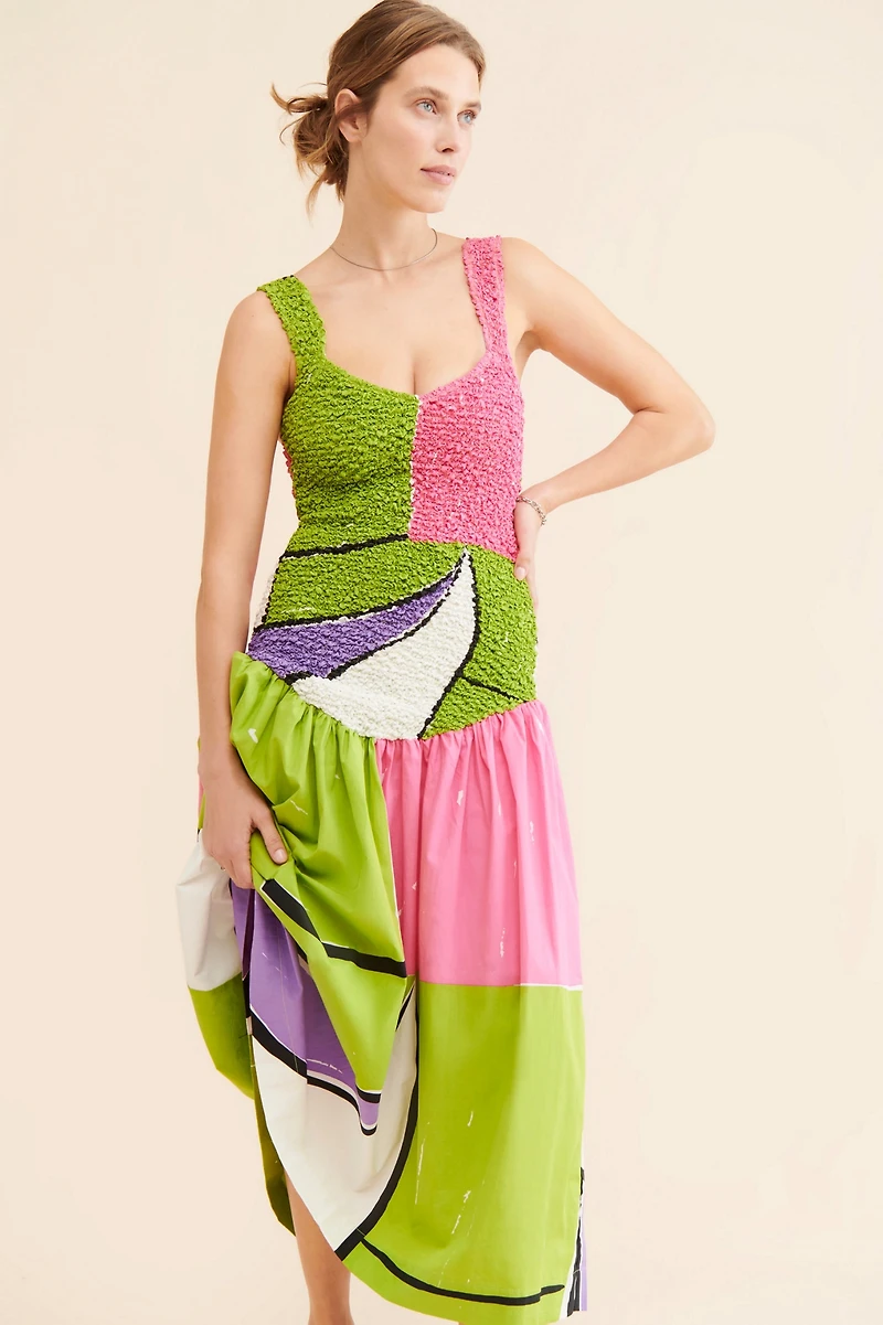 S/W/F Mottled Printed Midi Dress