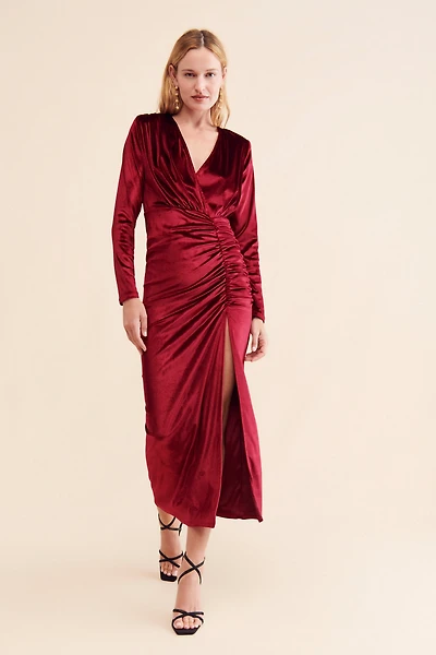 Let Me Be Mia Velvet Ruched Maxi Dress