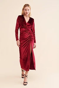 Let Me Be Mia Velvet Ruched Maxi Dress