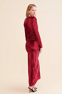 Let Me Be Mia Velvet Ruched Maxi Dress