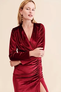 Let Me Be Mia Velvet Ruched Maxi Dress