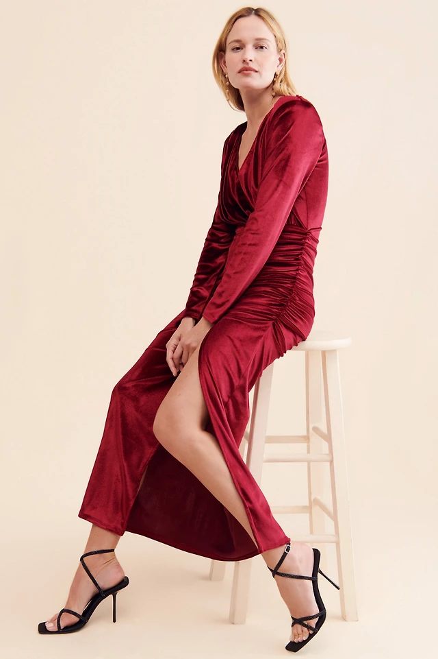 misha glacier long sleeve ruched maxi dress Misha Collection Glacier Long-Sleeve Ruched Maxi Dress In Ivory - 30% Off