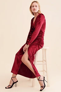 Let Me Be Mia Velvet Ruched Maxi Dress