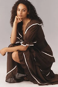 Puff-Sleeve Scoop-Neck Tiered Maxi Dress