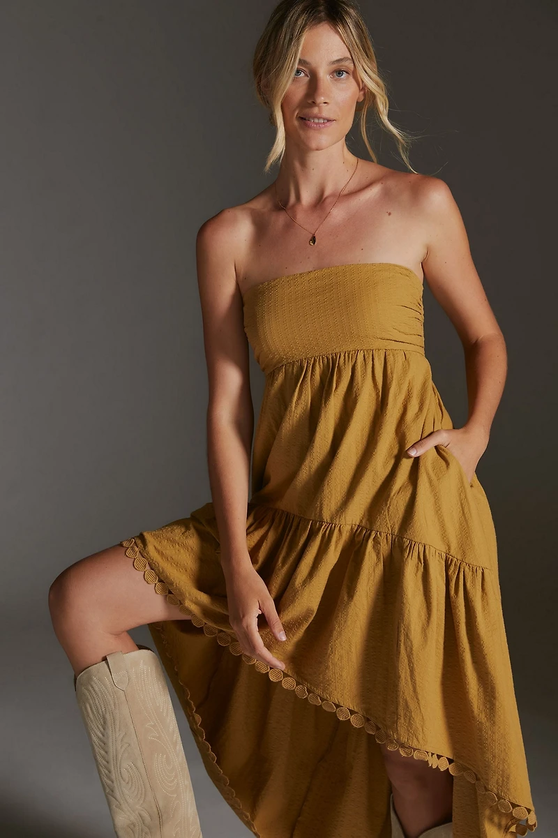 Maeve High-Low Tiered Strapless Midi Dress