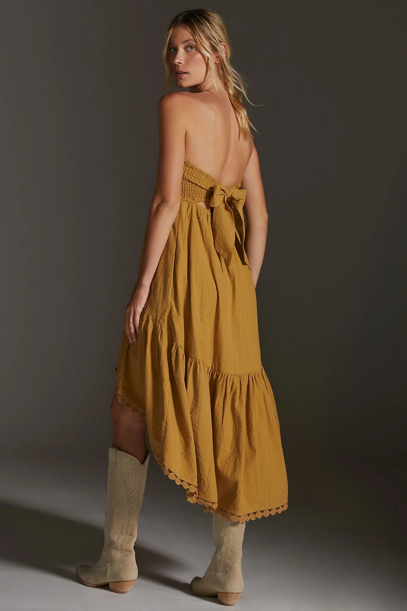 Maeve High-Low Tiered Strapless Midi Dress