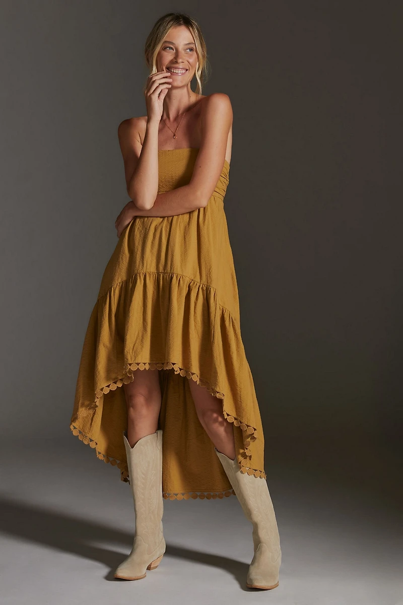 Maeve High-Low Tiered Strapless Midi Dress
