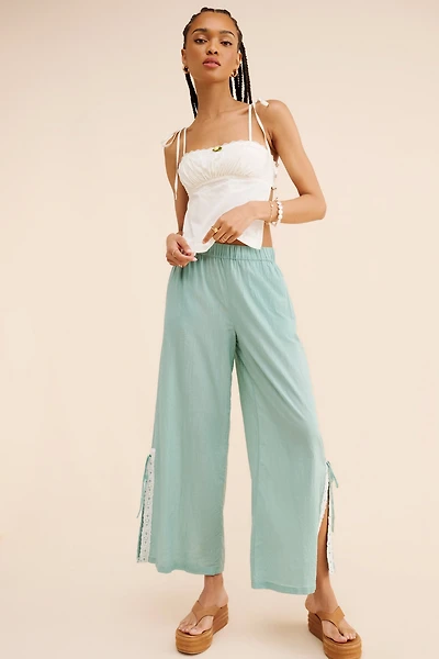 Eyelet Trim Wide Leg Pants