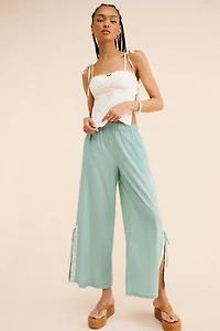 Eyelet Trim Wide Leg Pants