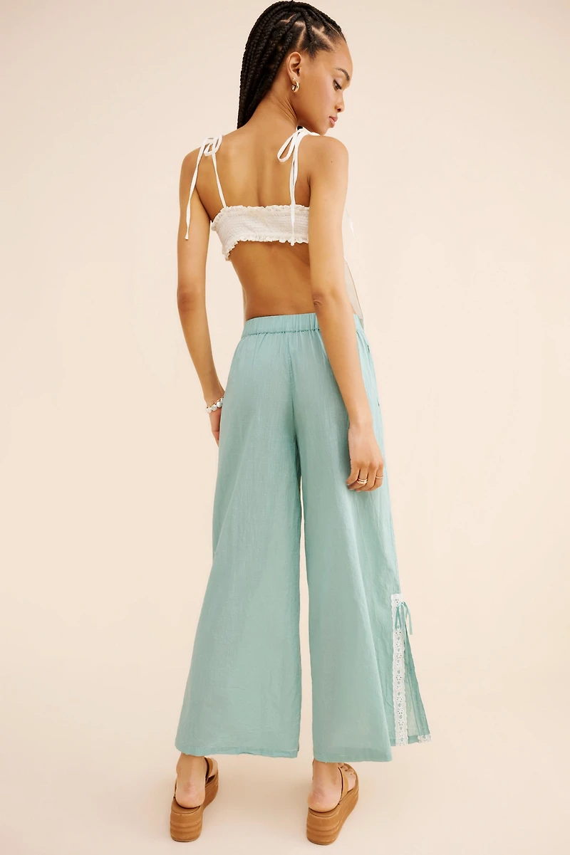 Eyelet Trim Wide Leg Pants