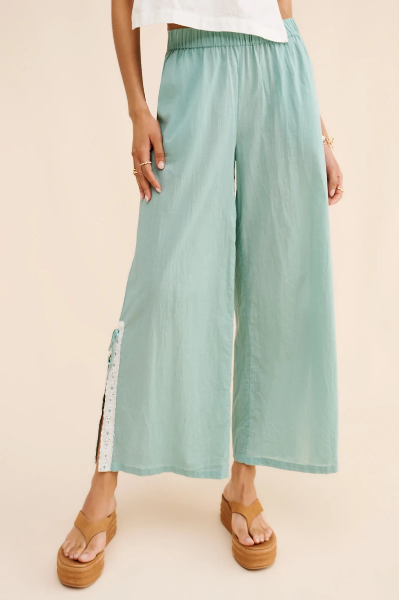 Eyelet Trim Wide Leg Pants
