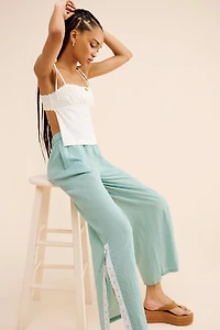Eyelet Trim Wide Leg Pants