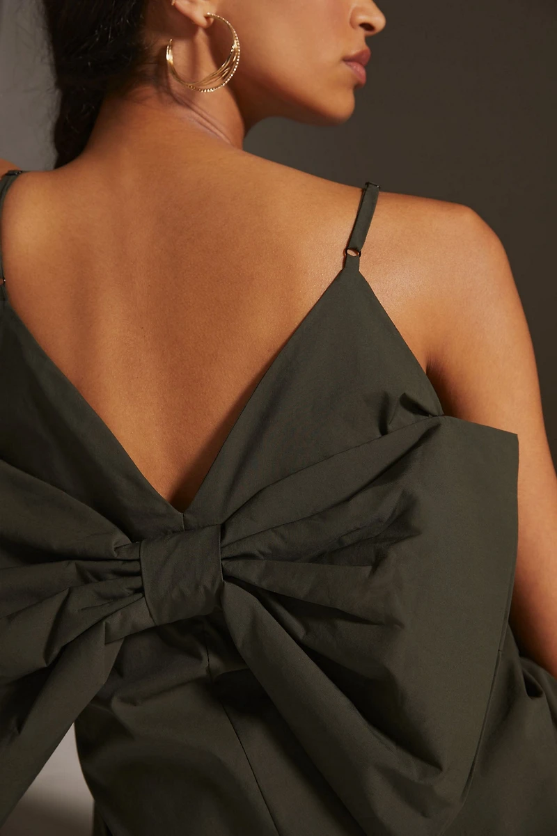 Blue Tassel V-Neck Bow-Back Midi Dress
