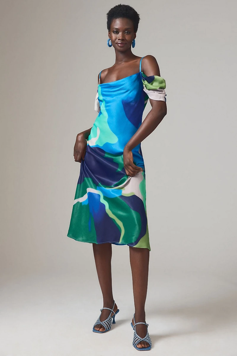 Bl-nk Painterly Off-Shoulder Slip Dress