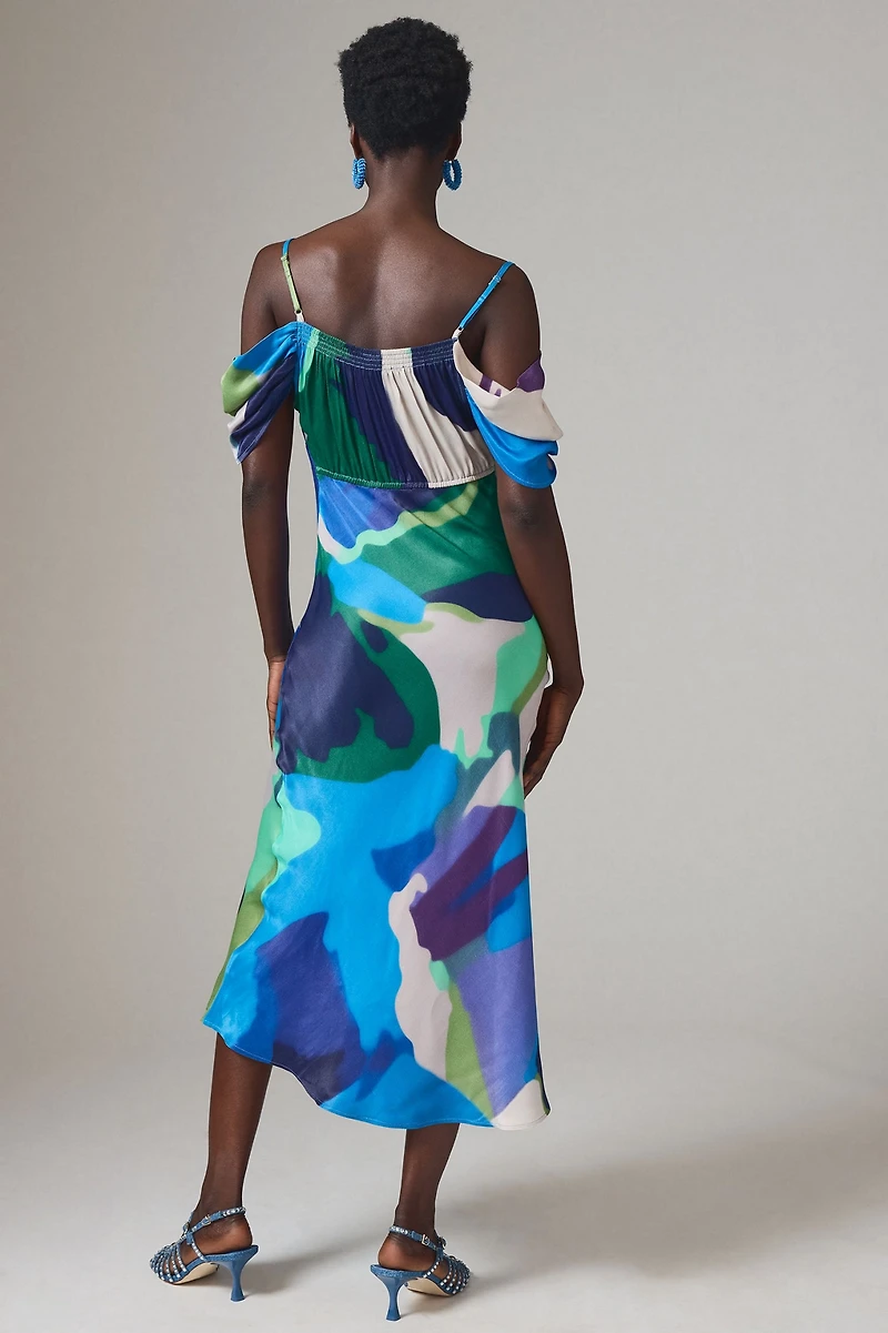 Bl-nk Painterly Off-Shoulder Slip Dress