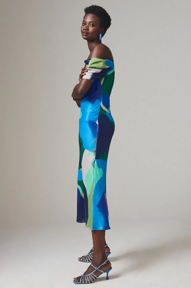 Bl-nk Painterly Off-Shoulder Slip Dress