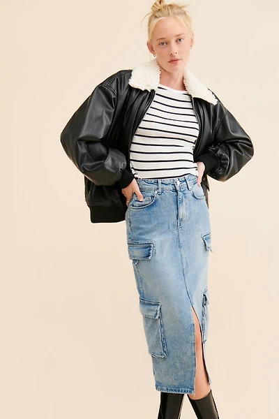 Pilcro Cargo Denim Midi Skirt