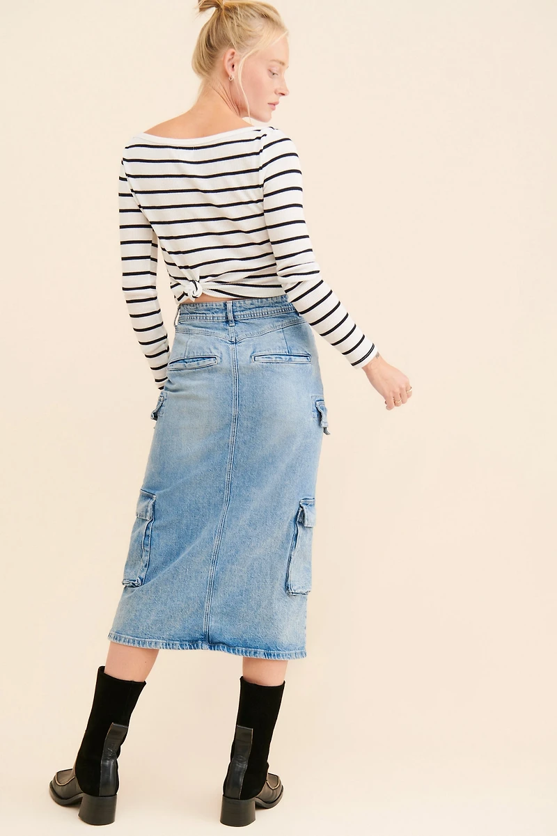 Pilcro Cargo Denim Midi Skirt