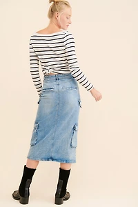 Pilcro Cargo Denim Midi Skirt